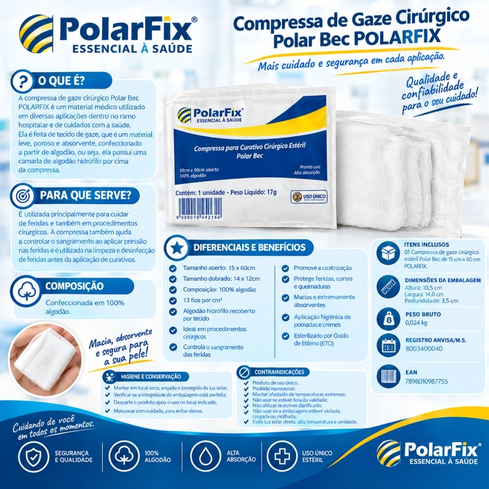 Curativo Cirúrgico Algodonado Isobag Estéril 15x60 Polarfix