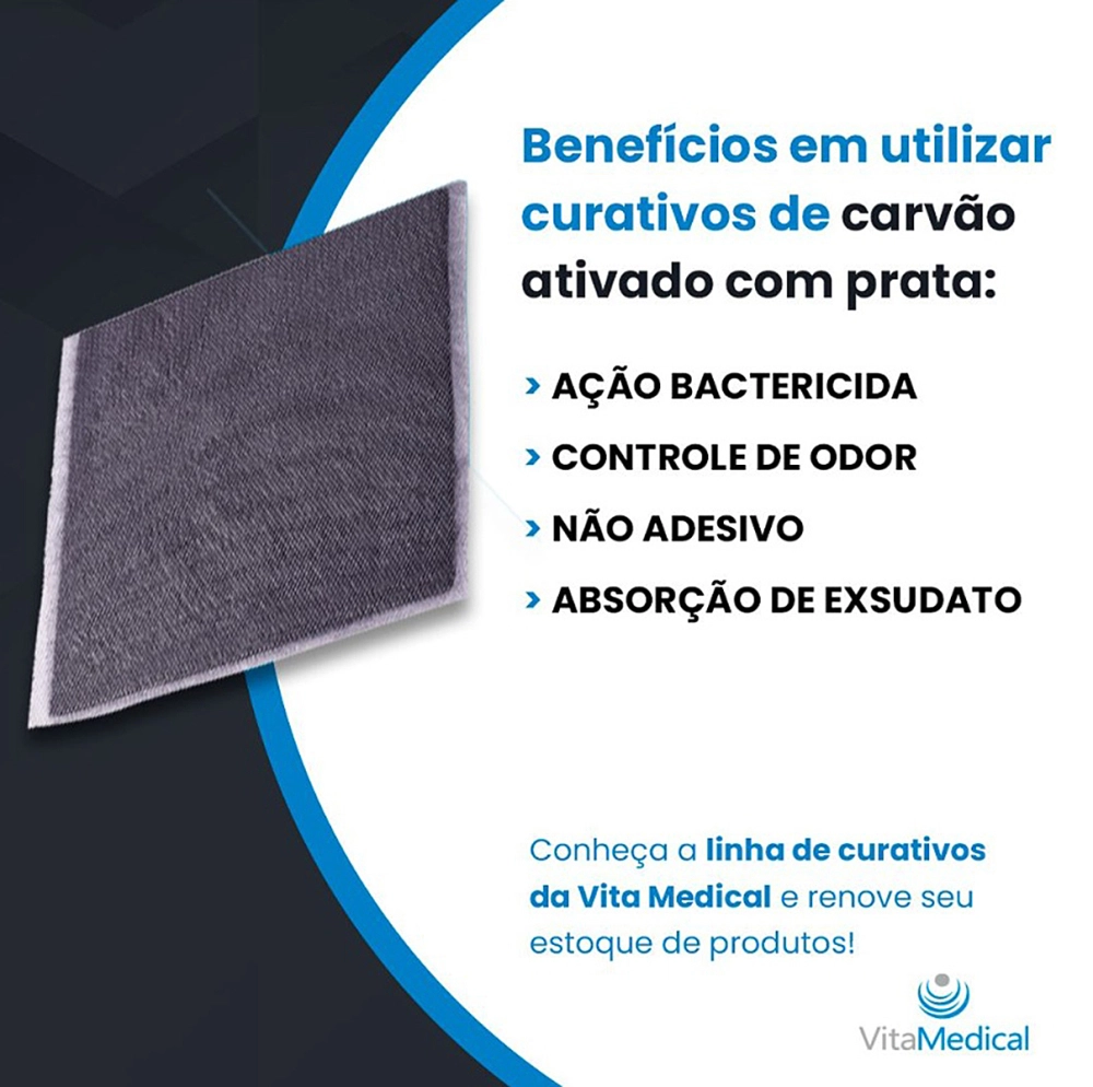 Curativo De Carvão Ativado Com Prata Esterilizado Para Infecções Controle De Odores AG Vita Medical