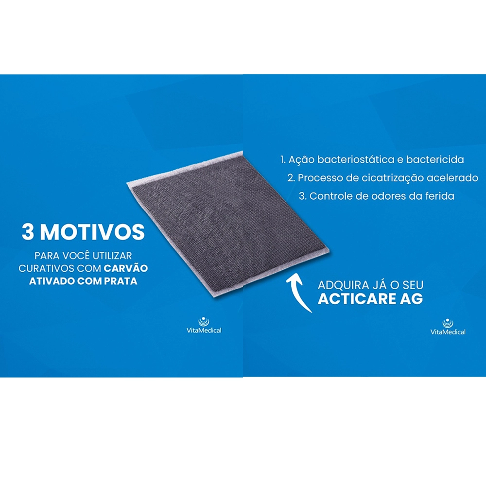 Curativo De Carvão Ativado Com Prata Esterilizado Para Infecções Controle De Odores AG Vita Medical