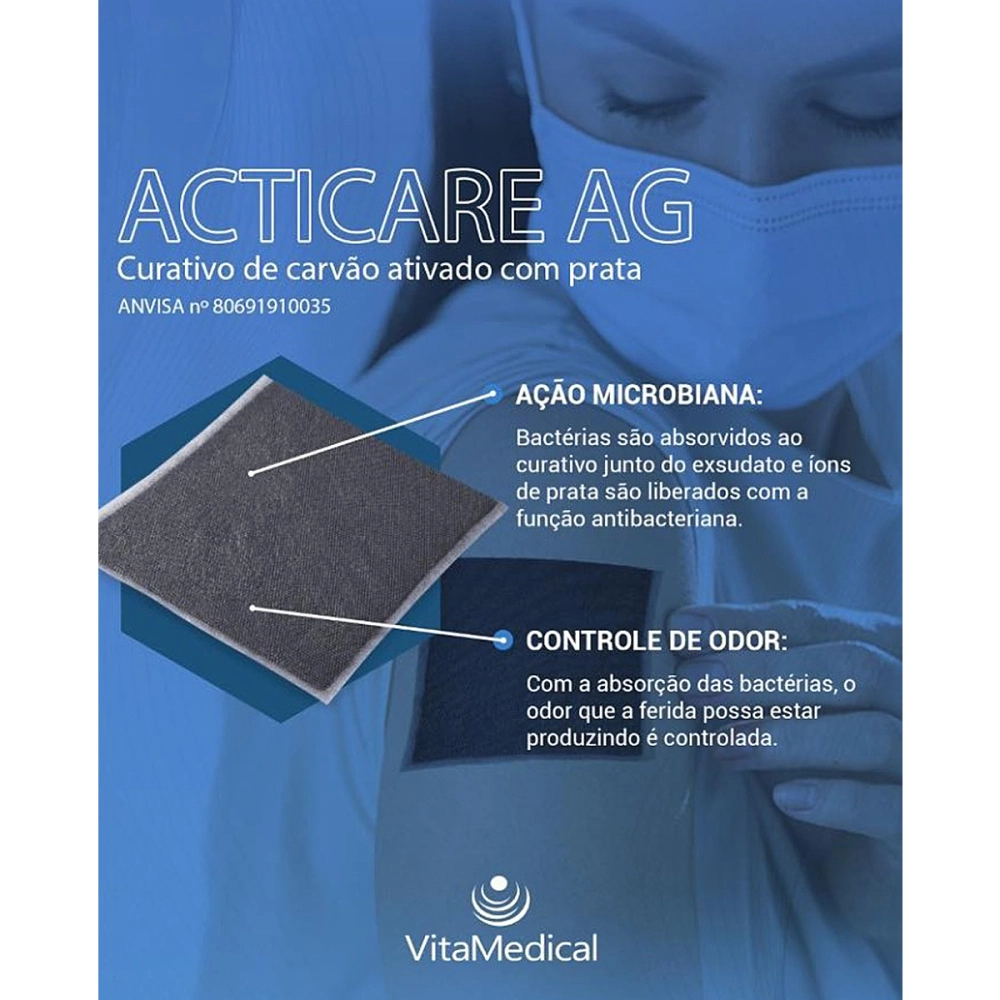 Curativo De Carvão Ativado Com Prata Esterilizado Para Infecções Controle De Odores AG Vita Medical
