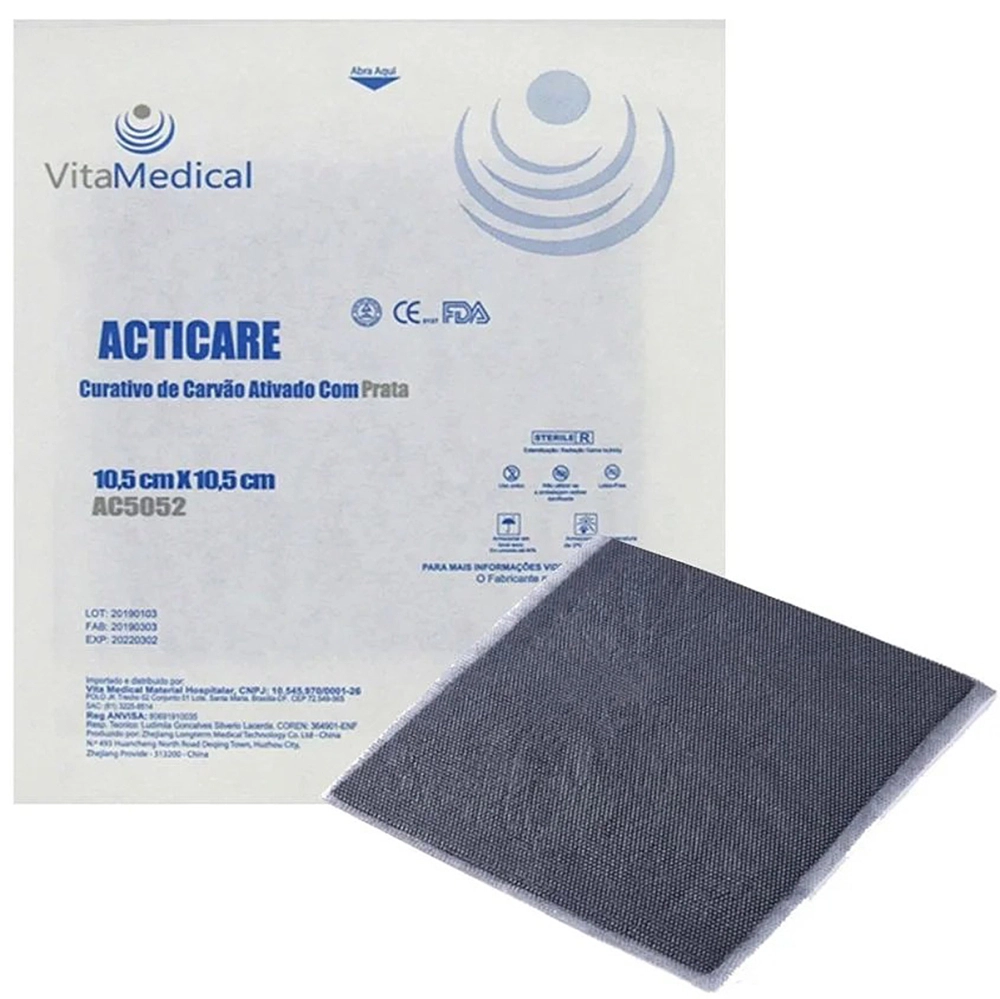 Curativo De Carvão Ativado Com Prata Esterilizado Para Infecções Controle De Odores AG Vita Medical