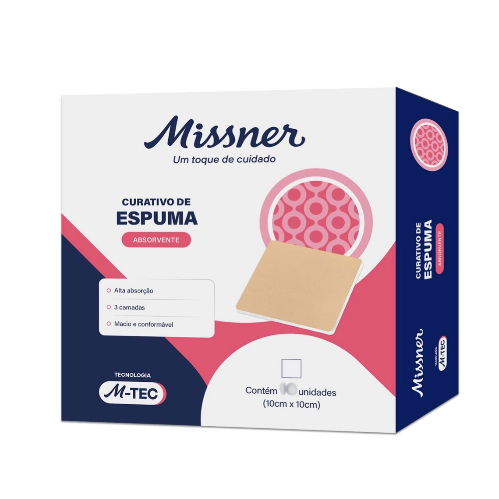 Curativo de Espuma Absovente 10x10 De Silicone Sem borda Missner