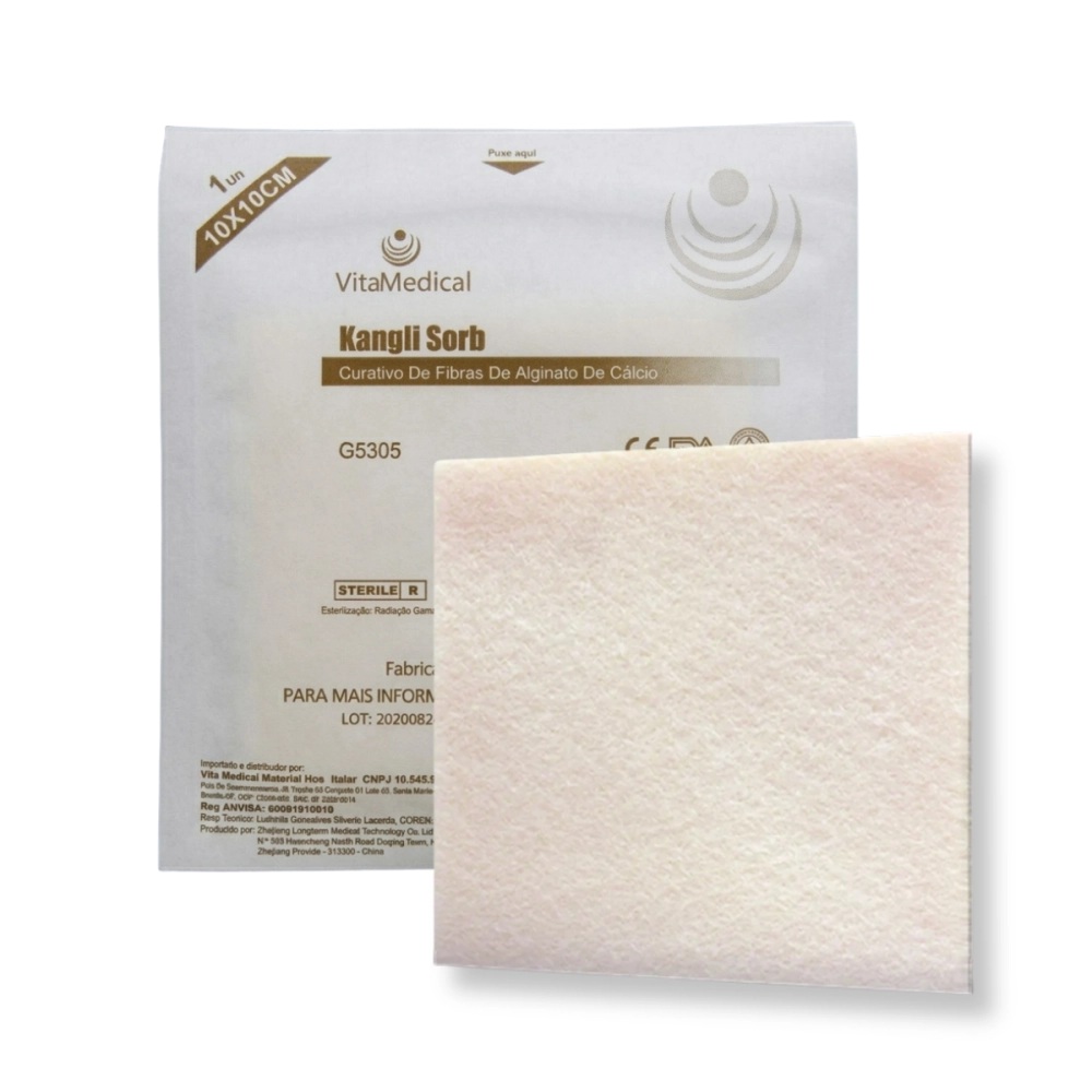 Curativo de Fibra de Alginato de Cálcio 10cmX10cm VitaMedical 