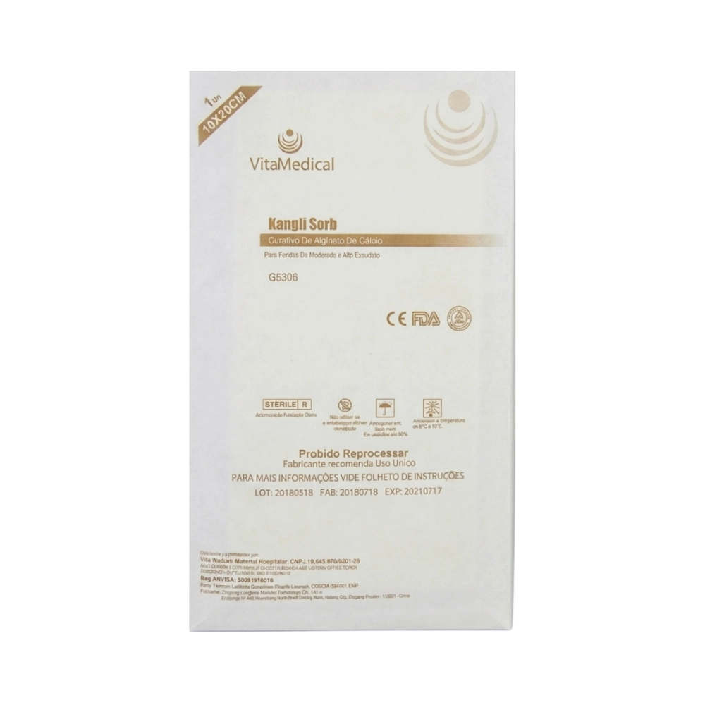 Curativo de Fibra de Alginato de Cálcio 10cmX20cm VitaMedical