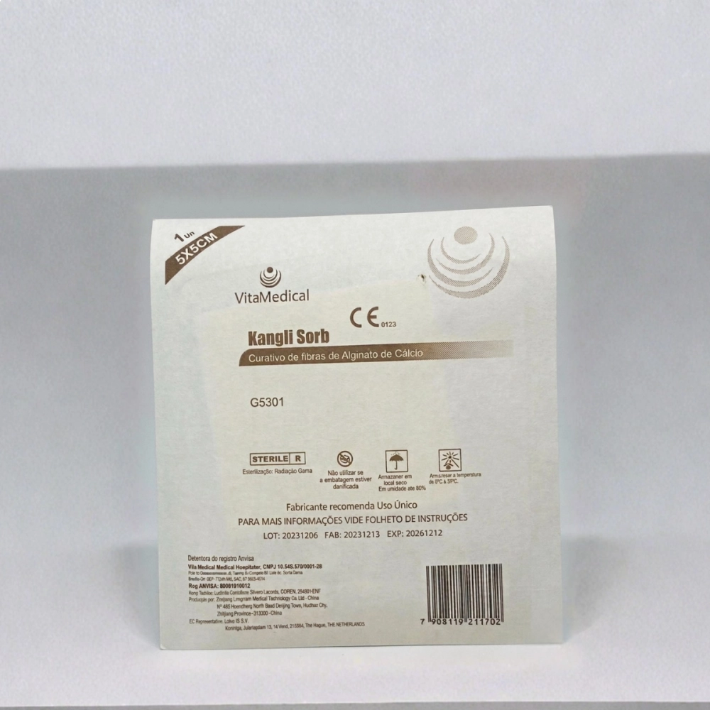 Curativo de Fibra de Alginato de Cálcio 5cmX5cm VitaMedical 
