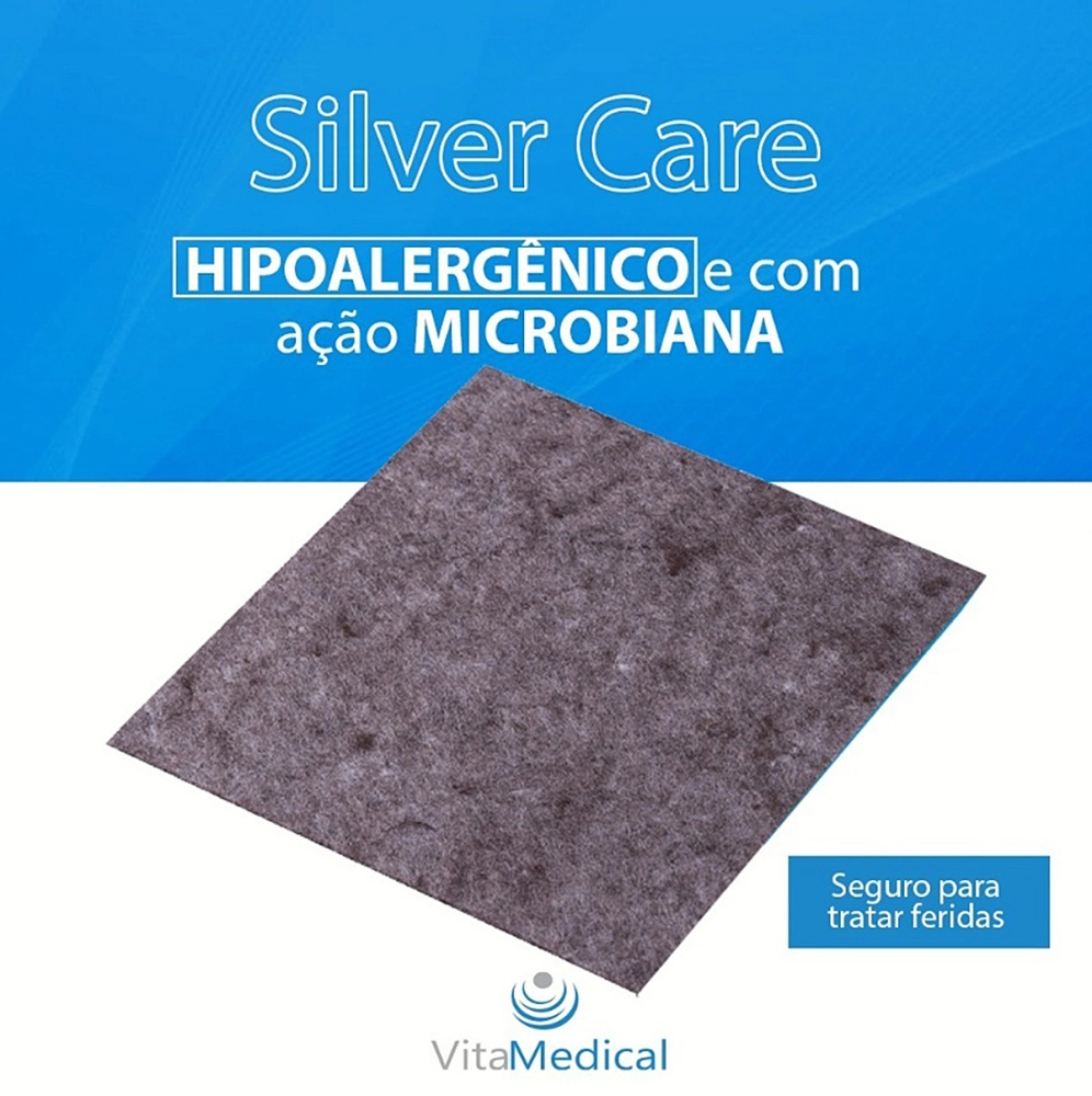 Curativo De Fibras De Alginato De Cálcio Com Prata Ação Microbiano Absorção De Exsudato Silver Care 10 x 10 CM VitaMedic