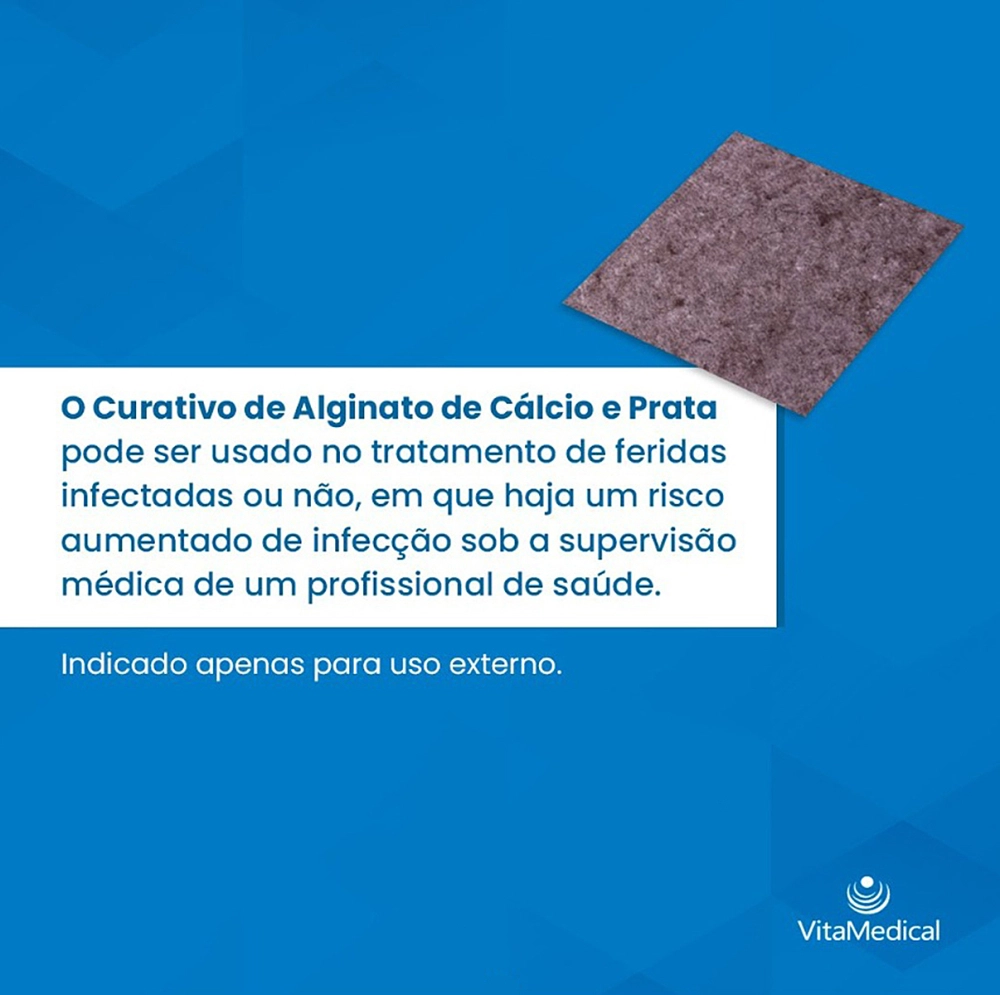 Curativo De Fibras De Alginato De Cálcio Com Prata Ação Microbiano Absorção De Exsudato Silver Care 10 x 10 CM VitaMedic