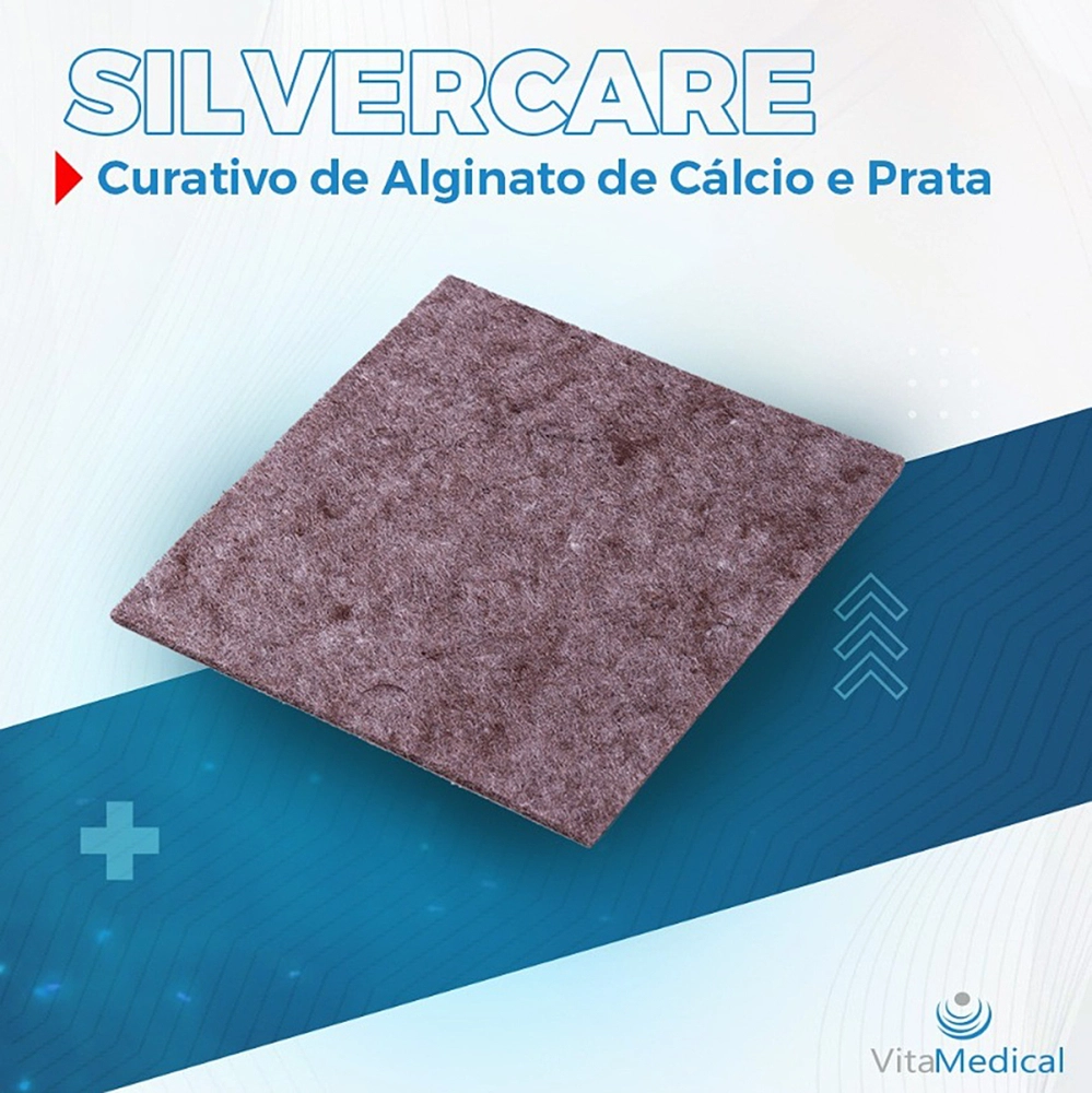 Curativo De Fibras De Alginato De Cálcio Com Prata Ação Microbiano Absorção De Exsudato Silver Care 10 x 10 CM VitaMedic