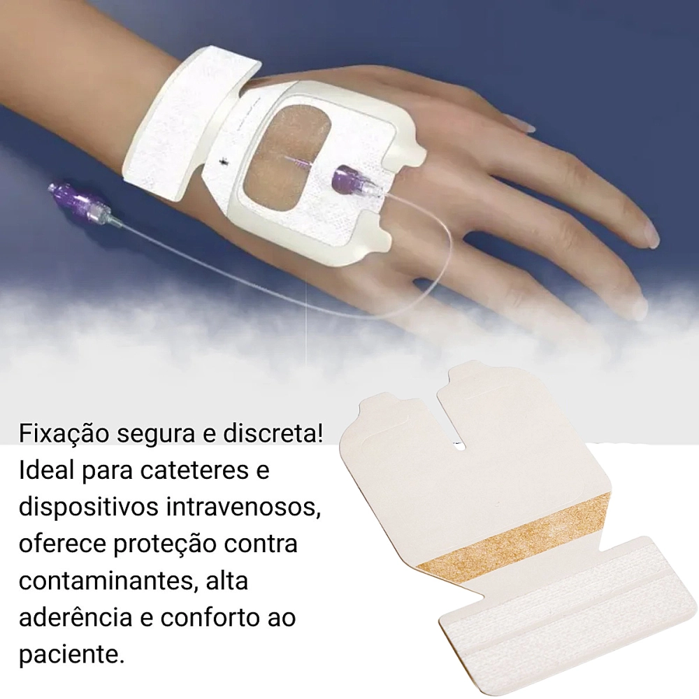 Curativo De Fixaçao IV Para Cateter Periferico 6,5CMx7CM Acesso Venoso Acesso Central Com PU Impermeavel E Transparente