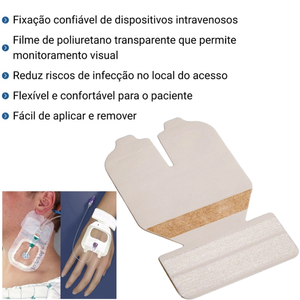 Curativo De Fixaçao IV Para Cateter Periferico 6,5CMx7CM Acesso Venoso Acesso Central Com PU Impermeavel E Transparente