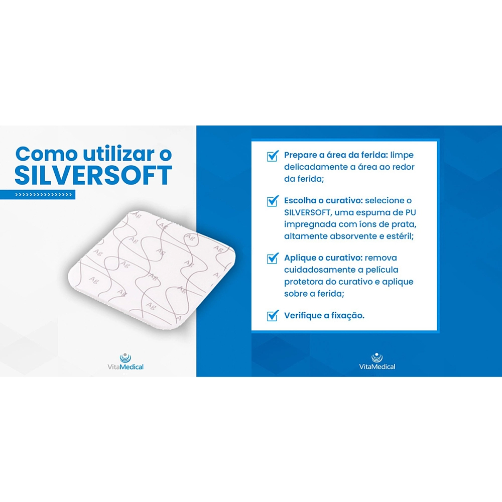 Curativo Estéril Espuma Não Aderente Com Prata Silver Soft Poliuretano Não Adesivo Hipoalérgica Antimicrobiana Absorção 