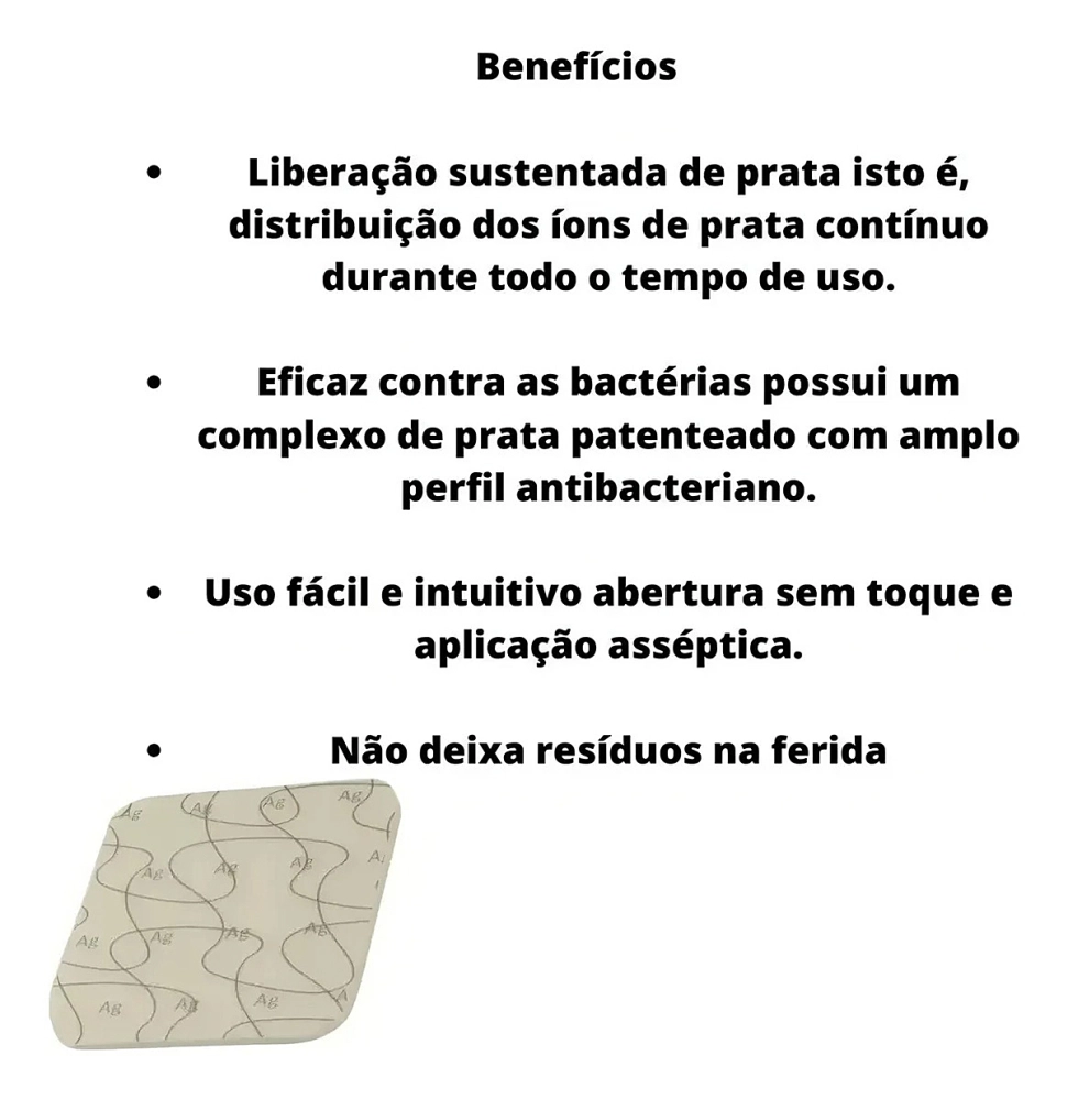 Curativo Estéril Espuma Não Aderente Com Prata Silver Soft Poliuretano Não Adesivo Hipoalérgica Antimicrobiana Absorção 