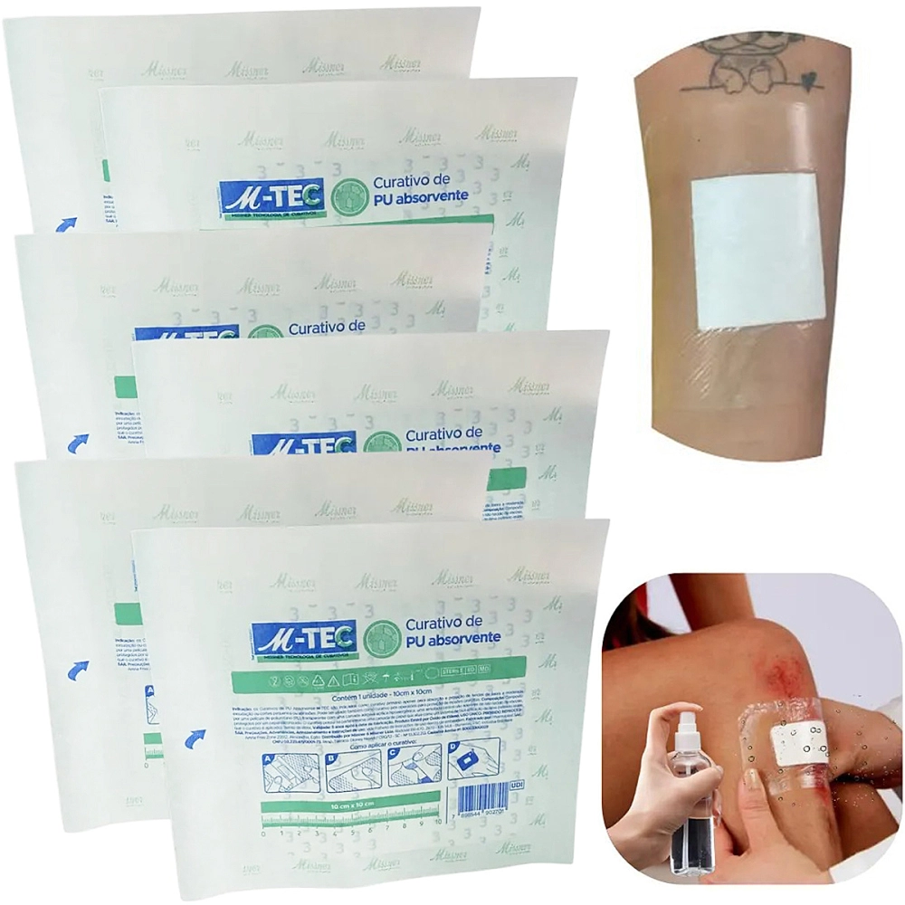 Curativo Filme De PU Poliuretano Espuma Absorvente Hipoalergênico M-TEC 10 x 10 cm Missner