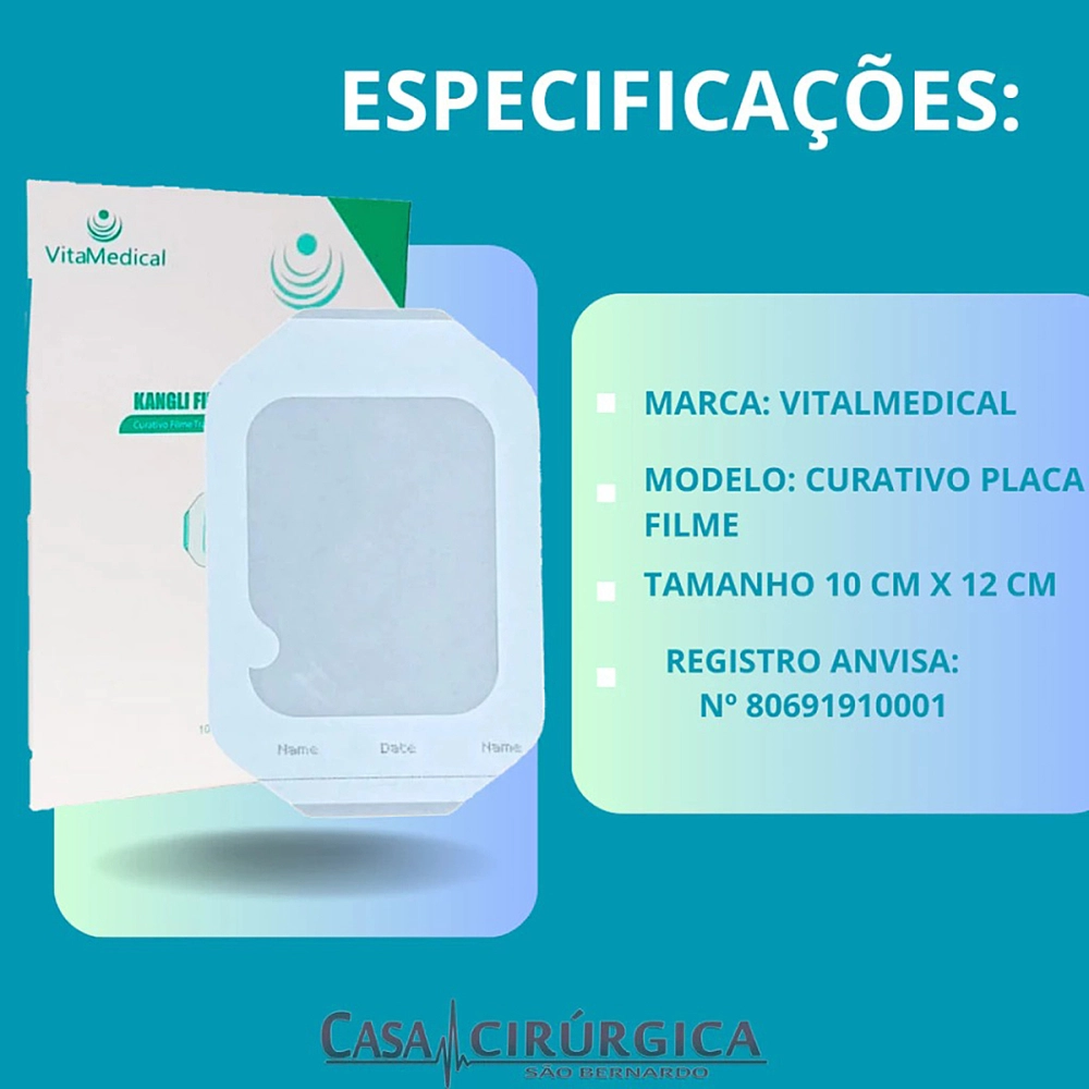 Curativo Placa Filme Adesivo Transparente Sem Fenestra Facil Remoçao Para Cateter Tatuagem Kangli Film 10 x 12 CM Vita Medical