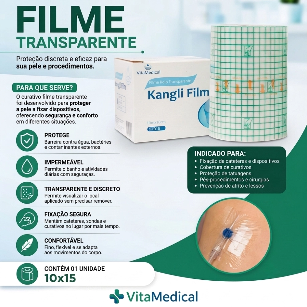 Curativo Rolo Filme Transparente 15x10 Impermeavel Vitamedical