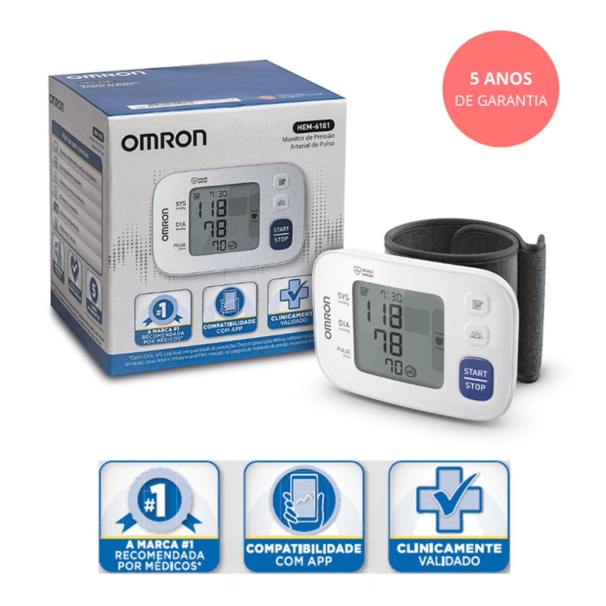 Monitor De Pressão Arterial de Pulso Omron HEM6181