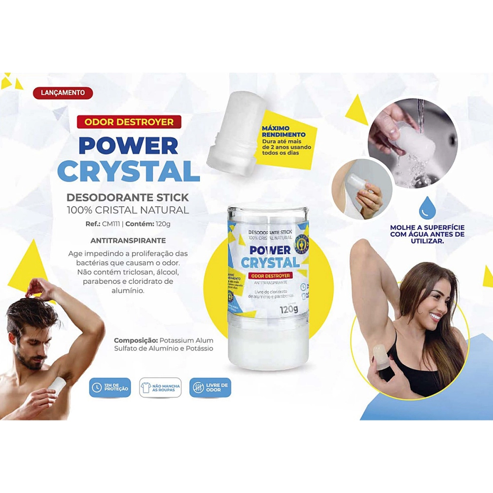 Desodorante antitranspirante Natural Pedra Sem Alumínio Stick 100% Power Cristal Ortho Pauher 120g