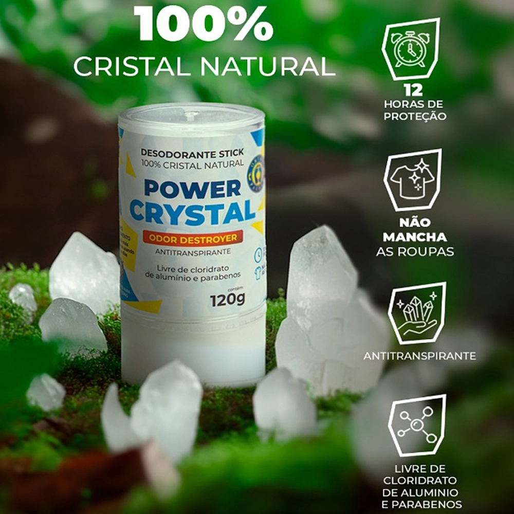 Desodorante antitranspirante Natural Pedra Sem Alumínio Stick 100% Power Cristal Ortho Pauher 120g
