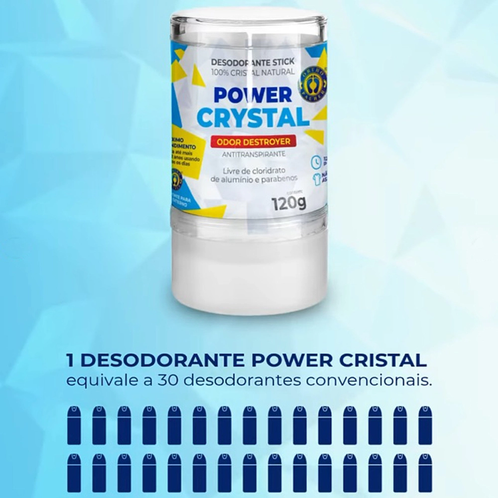Desodorante antitranspirante Natural Pedra Sem Alumínio Stick 100% Power Cristal Ortho Pauher 120g