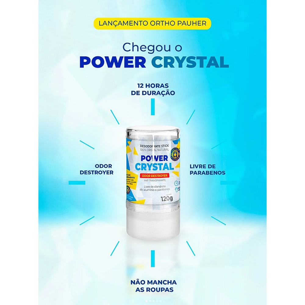 Desodorante antitranspirante Natural Pedra Sem Alumínio Stick 100% Power Cristal Ortho Pauher 120g