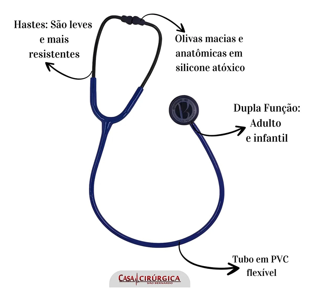 Estetoscopio Duplo Adulto Pediatrico Aço Inox BIC Eternity Diagnostico Garantia 5 Anos Azul Marinho