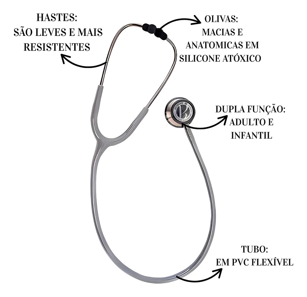 Estetoscópio Duplo Adulto Pediátrico Aço Inox BIC Eternity Diagnóstico Garantia 5 Anos