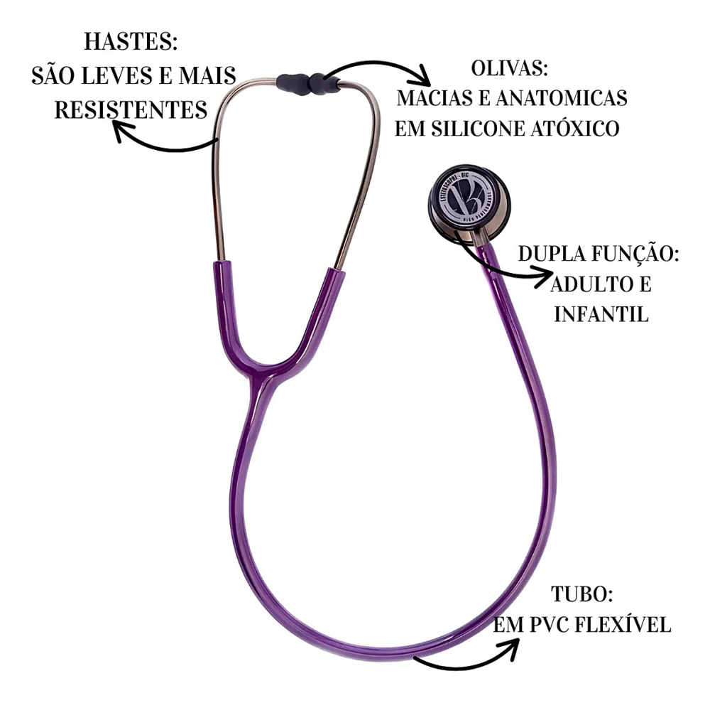 Estetoscópio Duplo Adulto Pediátrico Aço Inox BIC Eternity Diagnóstico Garantia 5 Anos