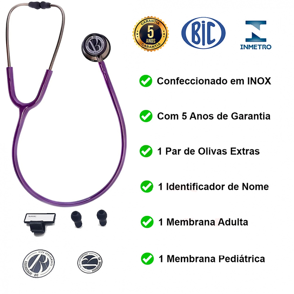 Estetoscópio Duplo Adulto Pediátrico Aço Inox BIC Eternity Diagnóstico Garantia 5 Anos