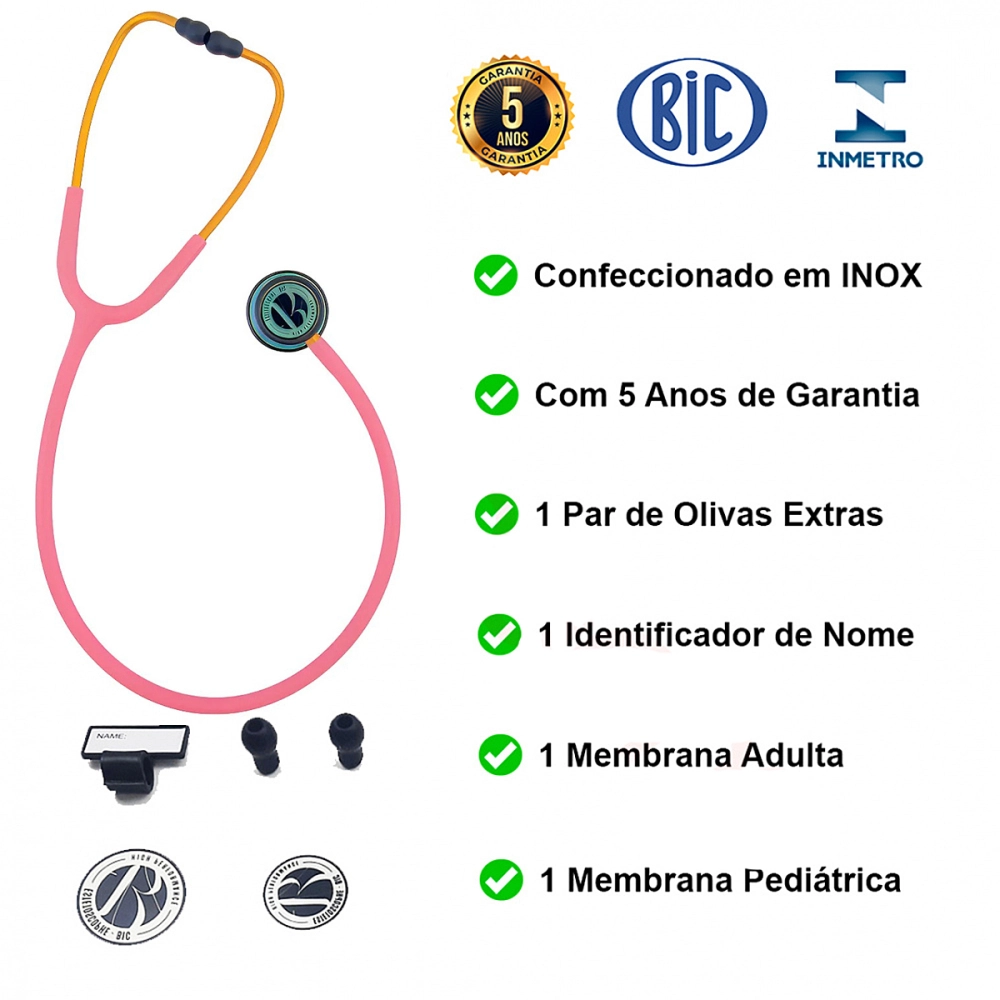 Estetoscópio Duplo Adulto Pediátrico Aço Inox BIC Eternity Diagnóstico Garantia 5 Anos