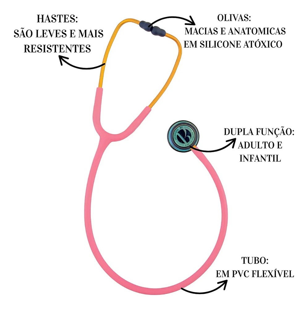 Estetoscópio Duplo Adulto Pediátrico Aço Inox BIC Eternity Diagnóstico Garantia 5 Anos