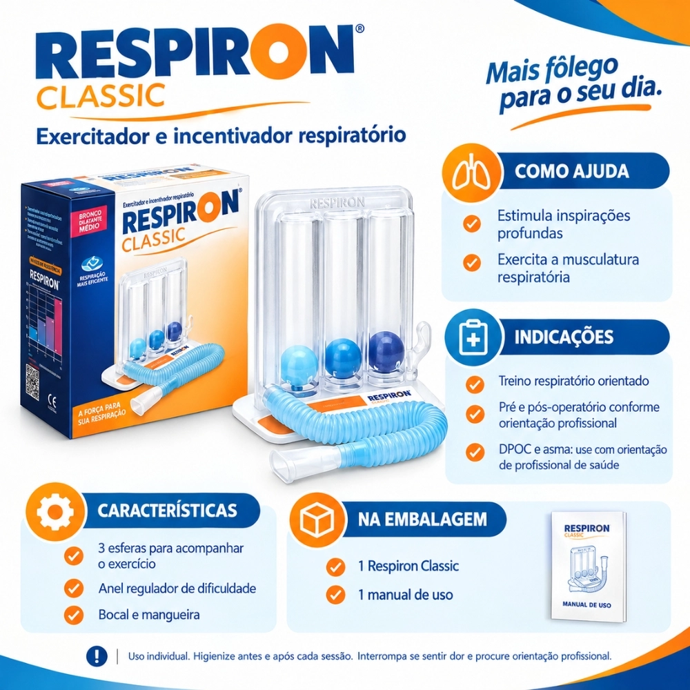 Exercitador Respiratório Respiron Classic para Fisioterapia Pulmonar