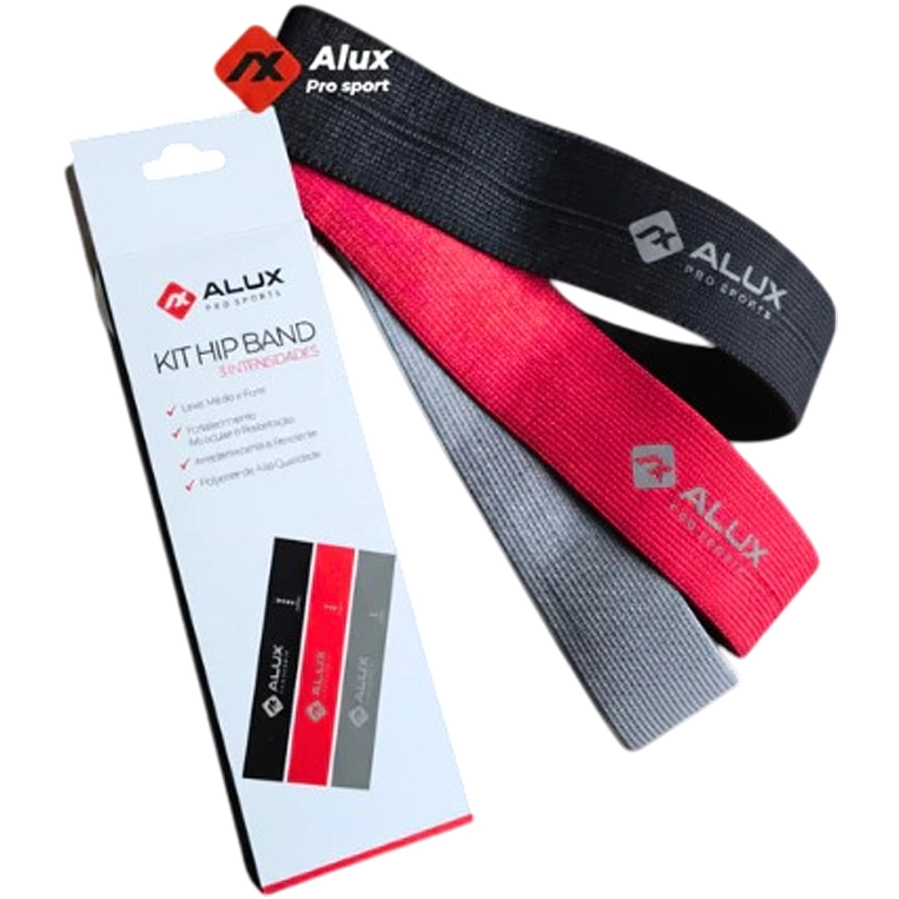 Faixa Elastica De Resistencia Em Tecido Para Atividades Fisicas Kit Com 3 Unidades Intensidades Leve Media Forte Hip Band Alux