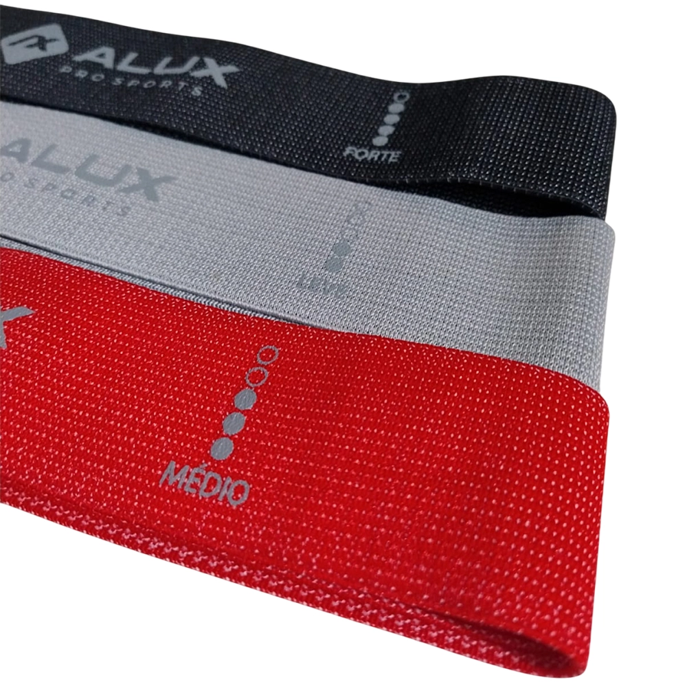 Faixa Elastica De Resistencia Em Tecido Para Atividades Fisicas Kit Com 3 Unidades Intensidades Leve Media Forte Hip Band Alux