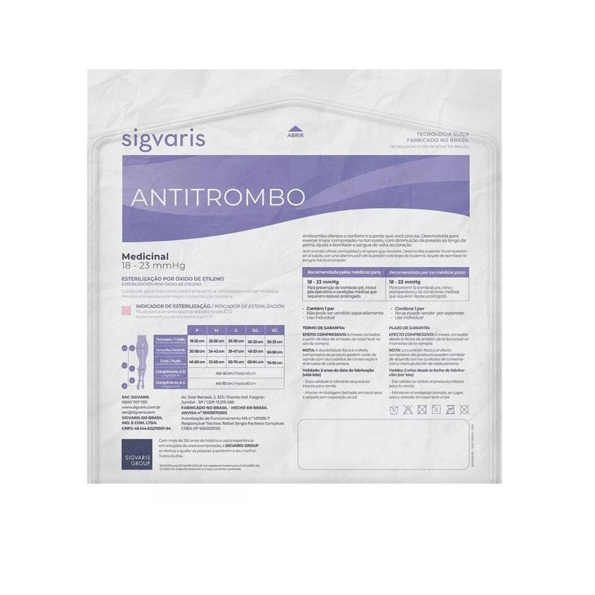Meia 7/8 Anti trombo 18~23mmhg Estéril Sigvaris
