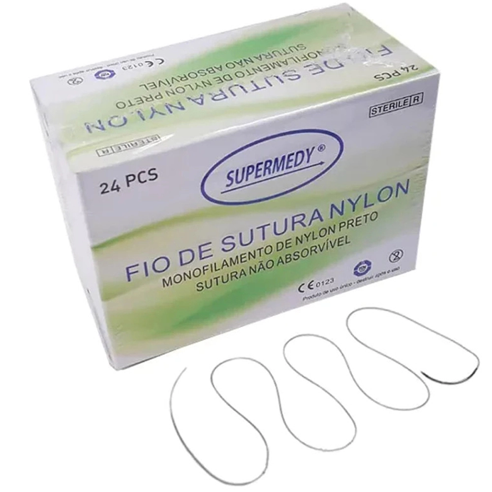 Fio de Sutura Nylon Preto Com Agulha Treinamento De Suturacão