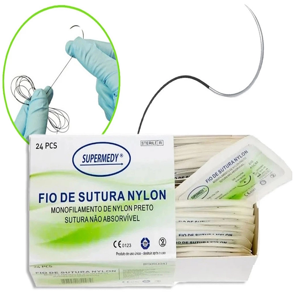 Fio de Sutura Nylon Preto Com Agulha Treinamento De Suturacão