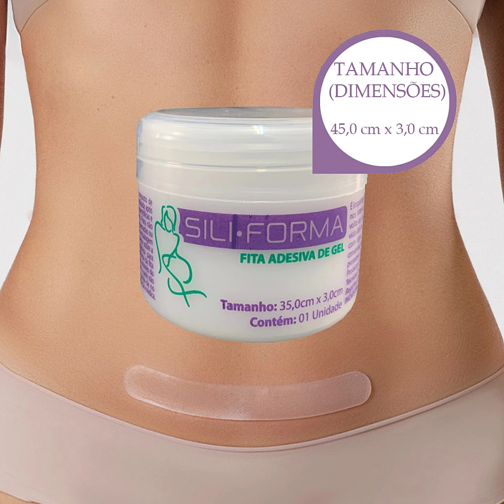 FITA ADESIVA SILICONE EM GEL PARA QUELOIDE CICATRIZ BARIATRICA ABDOMINOPLASTIA 45 x 3 CM SILIFORMA  
