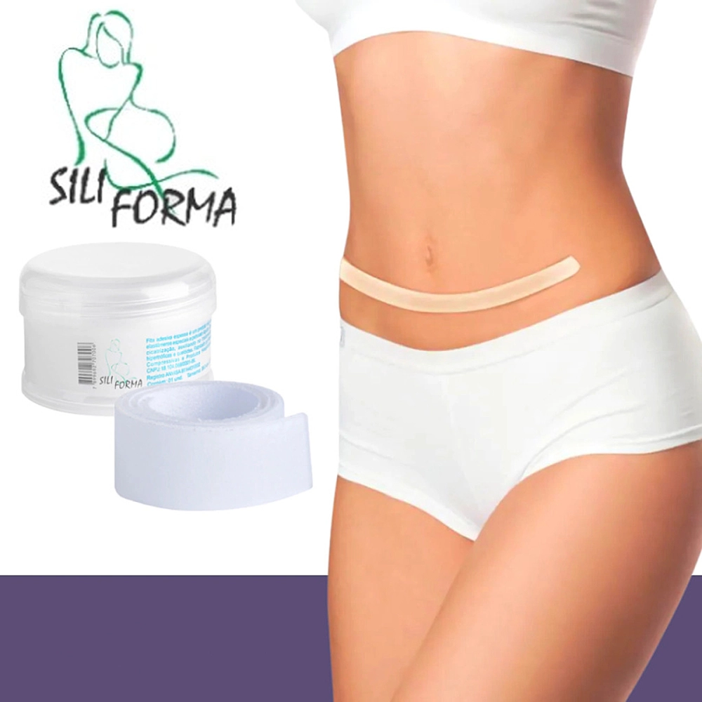 FITA ADESIVA SILICONE EM GEL PARA QUELOIDE CICATRIZ BARIATRICA ABDOMINOPLASTIA 65 x 3 CM SILIFORMA  
