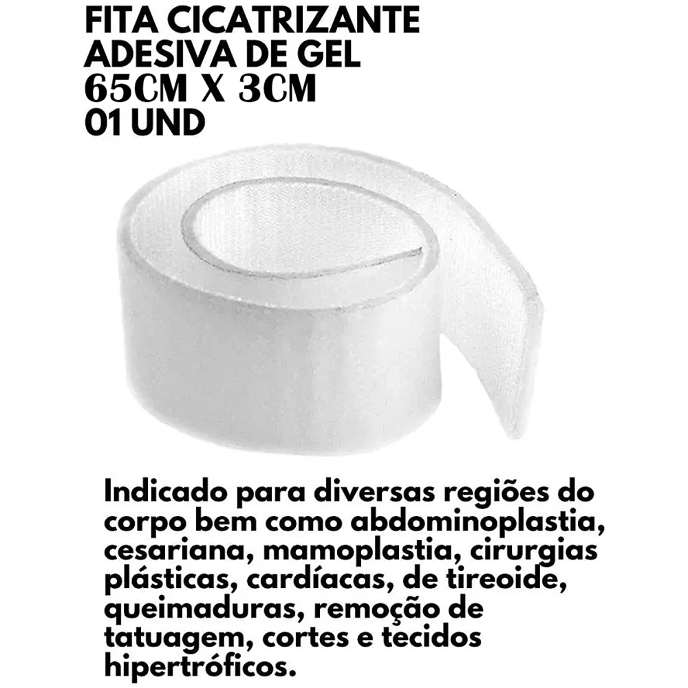 FITA ADESIVA SILICONE EM GEL PARA QUELOIDE CICATRIZ BARIATRICA ABDOMINOPLASTIA 65 x 3 CM SILIFORMA  
