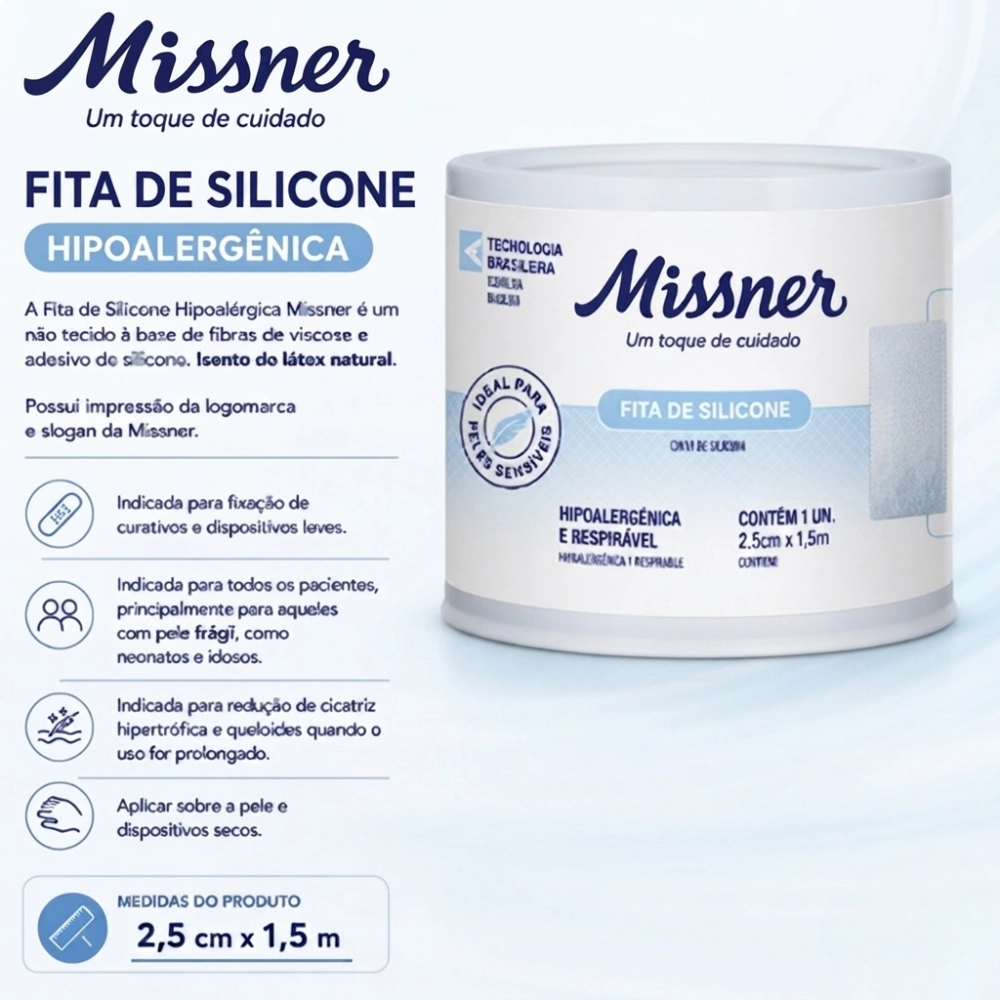 Fita de Silicone 2,5cmx1,5m Hipoalérgica Missner 