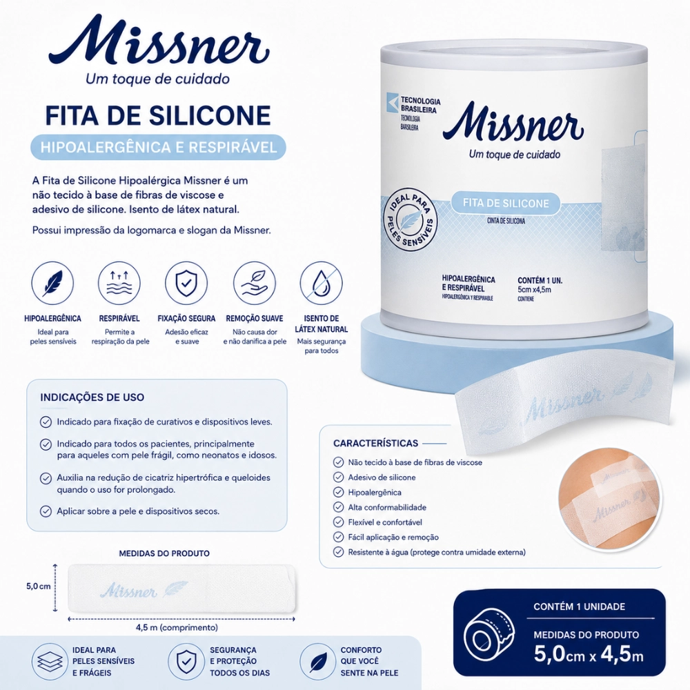 Fita de Silicone  5cmx4,5m Hipoalérgica Missner