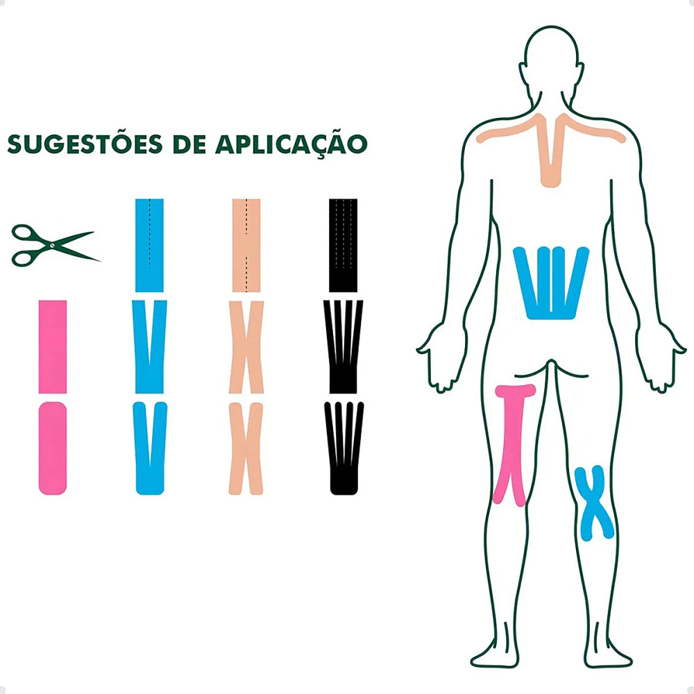 Fita Kinesio Fita Bandagem Elástica Adesiva Suporte Muscular Estabilização Articular Recuperação Física Flexível Respirável Resistência Ao Suor Conforto Pele Uso Esportivo e Reabilitação Terapêutica 5 M x 5 Cm Sports Tape