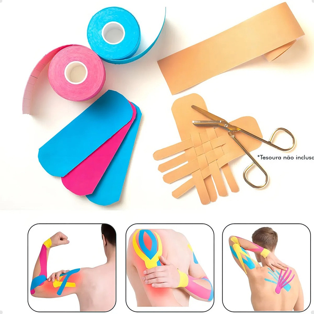 Fita Kinesio Fita Bandagem Elástica Adesiva Suporte Muscular Estabilização Articular Recuperação Física Flexível Respirável Resistência Ao Suor Conforto Pele Uso Esportivo e Reabilitação Terapêutica 5 M x 5 Cm Sports Tape