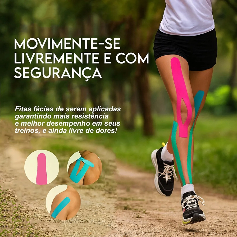 Fita Kinesio Fita Bandagem Elástica Adesiva Suporte Muscular Estabilização Articular Recuperação Física Flexível Respirável Resistência Ao Suor Conforto Pele Uso Esportivo e Reabilitação Terapêutica 5 M x 5 Cm Sports Tape