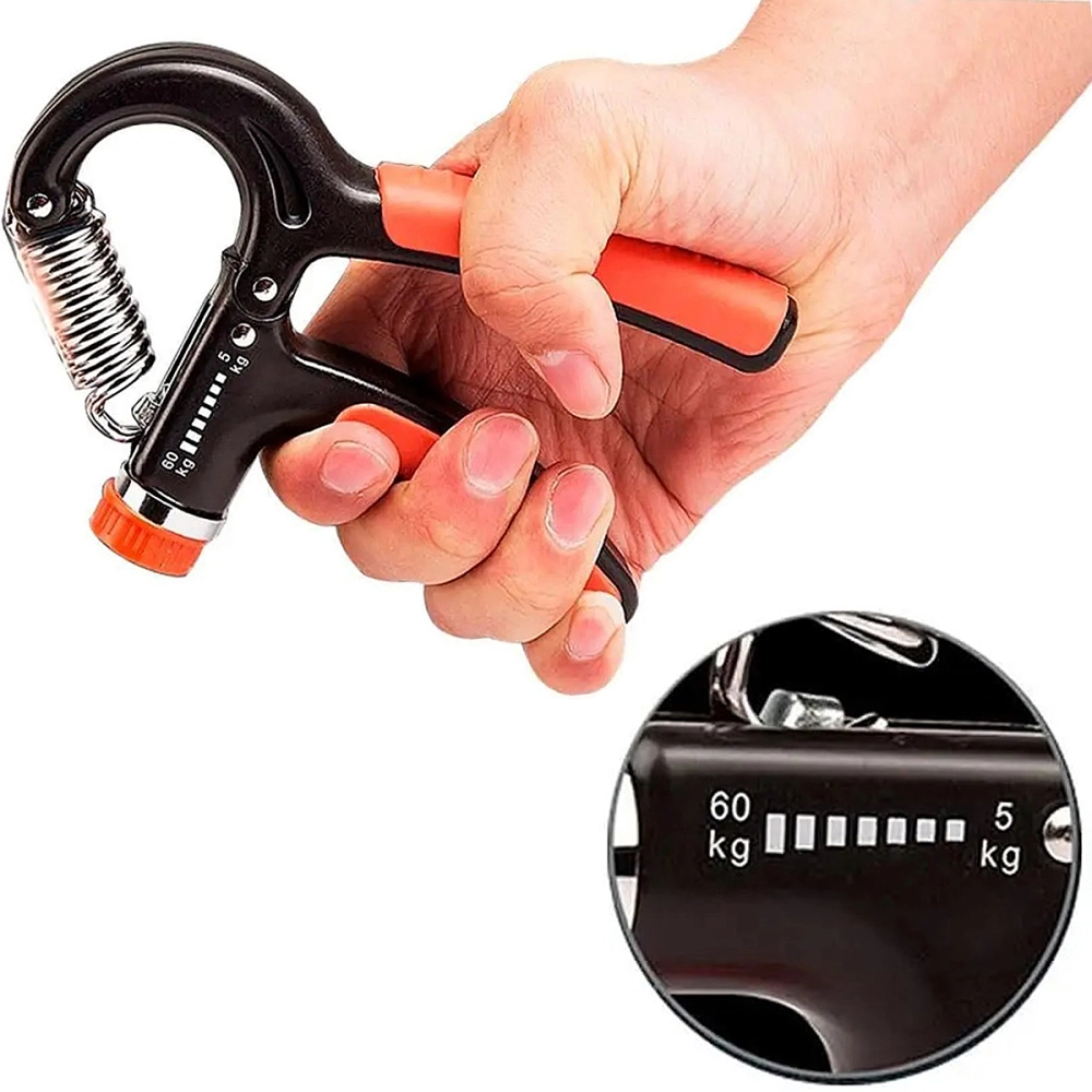Hand Grip Com Mola Ajustável De Intensidade 5 A 60Kg Fortalecedor Antebraço Punho Fisioterapia Fitness Com Contador Alux