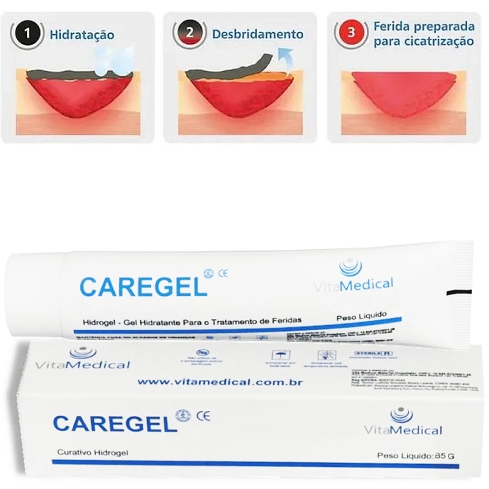 Hidrogel Gel Hidratante Curativo Para Tratamento De Feridas Pomada 85 Gramas Caregel Vita Medical
