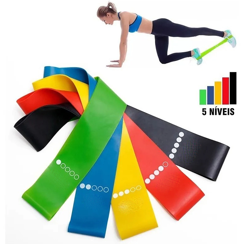 Kit 5 Faixas Elástica Treino Mini Super Band Fisioterapia Exercício Extensor Academia Alux