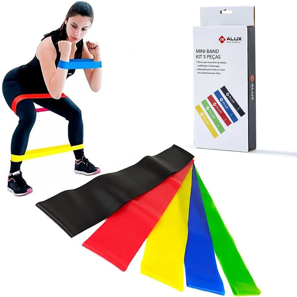 Kit 5 Faixas Elástica Treino Mini Super Band Fisioterapia Exercício Extensor Academia Alux