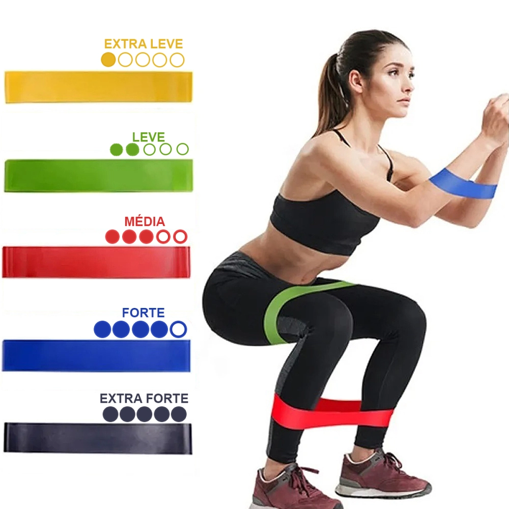 Kit 5 Faixas Elástica Treino Mini Super Band Fisioterapia Exercício Extensor Academia Alux