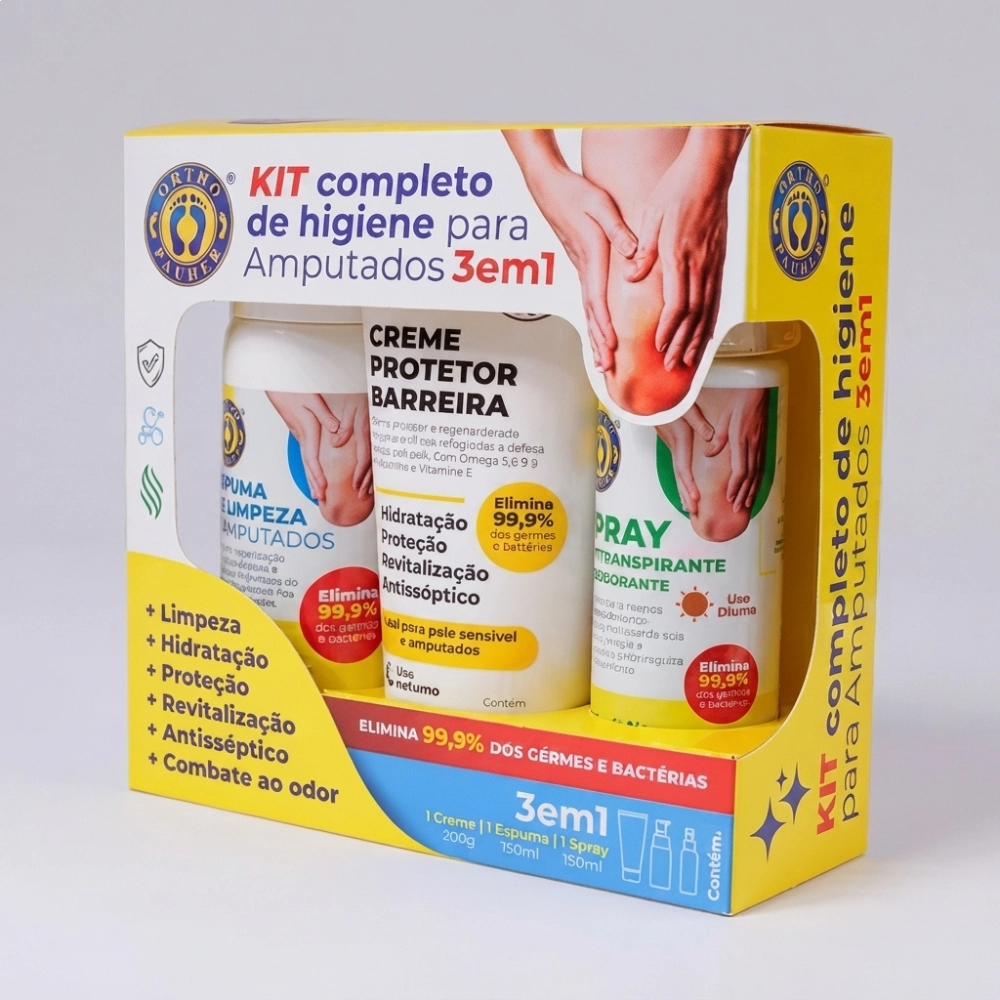 Kit De Higiene Para Amputados Vegano Completo 3 Em 1 Spray Espuma Creme Ortho Pauher